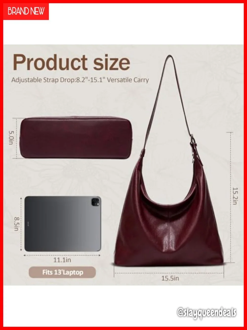 Vegan Leather Hobo Bag for Women Slouchy Shoulder Purse Work Handbag Tote